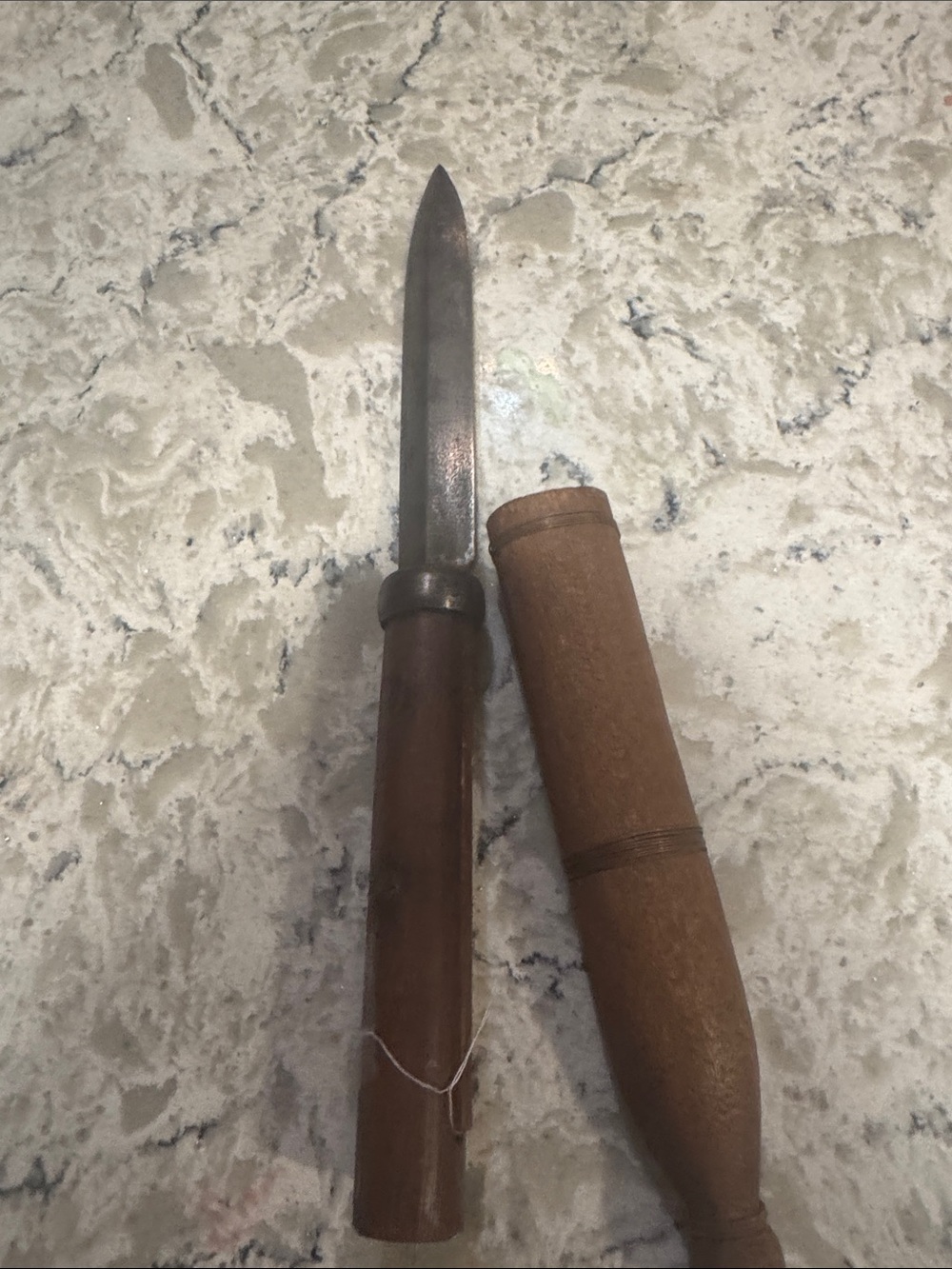 Wood Handle Fixed Blade Knife with Wood Sheath - Rustic Brown7 inches